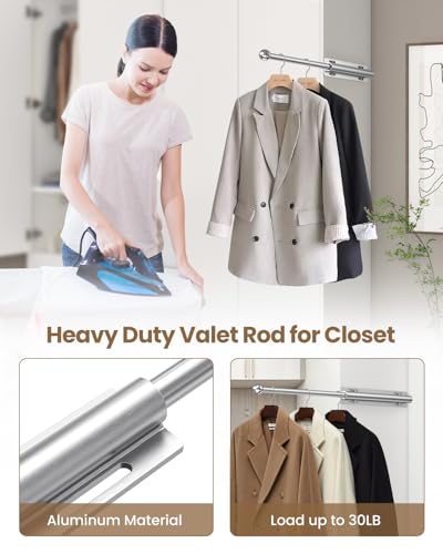 Supforce 2 PACK Valet Rod for Closet Pull Out, Retractable Slide Out Valet Rod Closet Organization, 12" Aluminum Valet Clothing Hanger Rods Perfect for Suits, Freshly Pressed Clothes, White - color: White, size: 12IN 2PACK