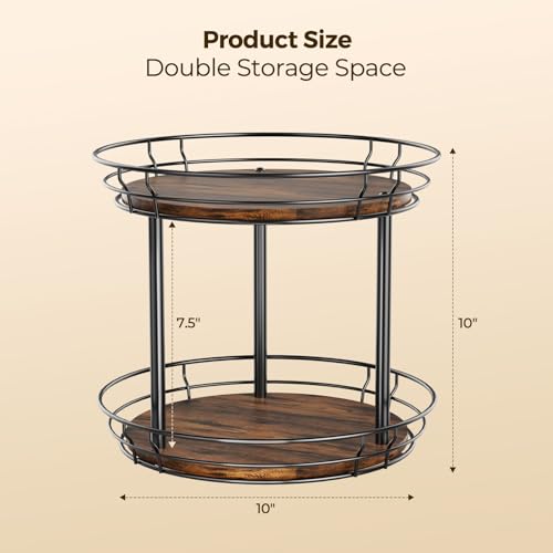 LAMU 10'' Lazy Susan Turntable Organizer, 2 Tier Round Rotating Spice Rack Organization for Kitchen Cabinet and Countertop, Wooden Lazy Susan for Table Top, Pantry, Bathroom, Vanity, Home Decor - size: 10in - 2Tier