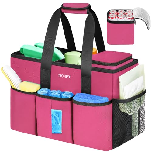 Ytonet Cleaning Caddy Bag, Large Cleaning Supplies Organizer with Handle & Foldable Divider for Cleaners, Water Resistant Housekeeping Supplies for Kitchen, Car Tool Caddy Organizer Bag, Rosered - size: Large