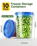Canfanni 10 Pack-33oz Freezer Storage Containers Set, Plastic Food Storage Containers with Twist Top Lids, BPA Free Stackable Soup Containers for Overnight Oats/Salad/Leftover/Soup/Ice Cream