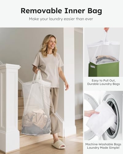 SOLEDI Laundry Hamper with Lid 100L Large & Tall Collapsible Laundry Basket, Clothes Hamper with Bag Removable Easy to Carry, Dirty Hampers for Bedroom, Bathroom, Dorm, College, Dark Green - color: Dark Green, size: 100L