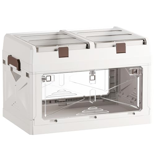 Closet Organizer and Storage Box, Large Essential Collapsible Plastic Car Trunk Container with Clear Lids and Doors, Open Front Multifunctional Stackable Bin for Bedroom, Dorm Room, Craft 50 L - color: White-M