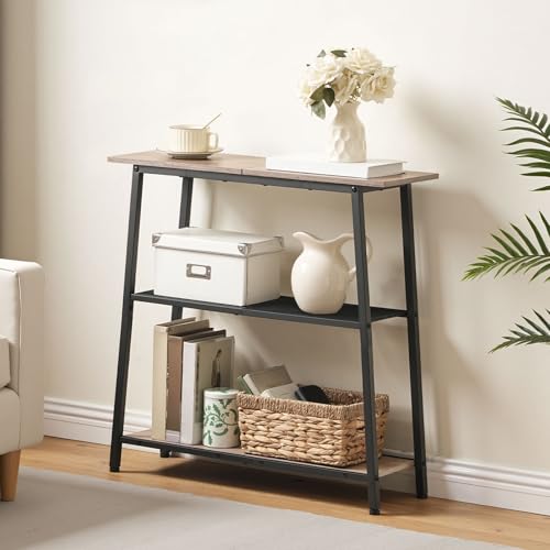 HOOBRO 30" Narrow Console Table, 3-Tier Small Entryway Table with Storage Shelves, Behind Couch Sofa Table, Hallway Table for Entryway, Foyer, Hallway, Living Room, Greige and Black BG62XG01 - color: Greige + Black
