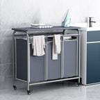 LINZINAR 3 Bag Laundry Basket Sorter Heavy Duty Rolling Lockable Wheels Laundry Hamper Cart with Ironing Board and Removable Bags, Grey - size: 3 Bags Grey with Board