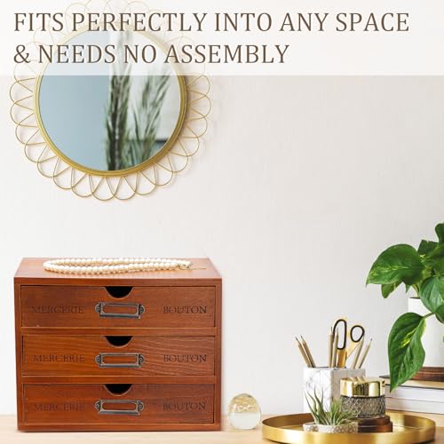 Wesiti 3 Drawer Vintage Wooden Desk Organizer, Apothecary Cabinet Storage Drawers, Rustic Shelf Drawer, Home Office Organizers and Accessories, Embroidery Floss, Craft, Art, Jewelry Storage, Stackable - color: Brown, size: 3 Drawers