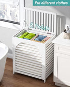 White Laundry Hamper, Laundry Hamper with Lid, 27.3 Gallon (103L) Bamboo Wood Clothes Laundry Basket with Lid and Handles, Removable Liner - color: White, size: Extra Large