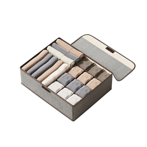 Underwear Storage Box with Lid Multi-Compartment Closet Organizer Fabric Drawer Divider for Socks Lingerie and Clothes (Grey, F) - color: Grey, size: 13 Grid