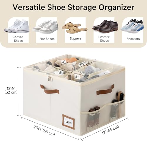 StorageWorks Shoe Organizer for Closet, 2 Pack Shoe Storage Boxes with Clear Lid, Stackable Shoe Storage Organizer for Sandals and Slippers, Fabric Shoe Bins for Closet, Holds 16–32 Pairs, Beige - color: Beige, size: Medium-2 Pack