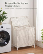 SETVSON Laundry Hamper with Lid 132 L, (35 Gallons) Clothes Hamper with Lid, Handwoven Rattan Laundry Hamper with Metal Heightened Feet, Laundry Hampers with 3 Removable Liner Bags for Laundry-White - color: Cloud White, size: 132 L - 35 gal