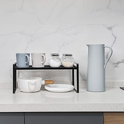 Shantton 2Pack Cabinet Shelf Organizer Storage Rack Space Saving for Kitchen Counter Pantry Bathroom Cupboard Under Sink Office Table Desk Steel Stackable Rust Resistant Heavy Duty Nonslip 16” Black - color: Black, size: L16" W8.3" H7.3"
