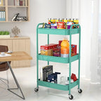 3-Tier Rolling Metal Storage Cart with Wheels, Multi-Functional Organizer for Office, Kitchen, Bathroom, Books Diapers - Easy Assembly (Blue) - color: Blue