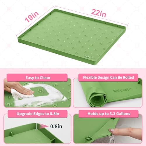 Sdpeia Under Sink Mat 22"×19" Waterproof Silicone Cabinet Liner & Sink Protector for Kitchen & Bathroom, Multi-Purpose Organizers Tray for Pets, Laundry, Cat Litter Mat - color: Avocado Green, size: 19"W x 22"L