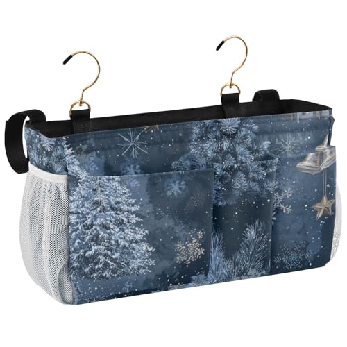 Bedside Caddy Metal Frame Hanging Organizer Bunk Bed Dorm Accessories Hook And Loop Storage Bag Large Pockets Denim Tree Present Christmas - color: Denim Tree Present Christmas