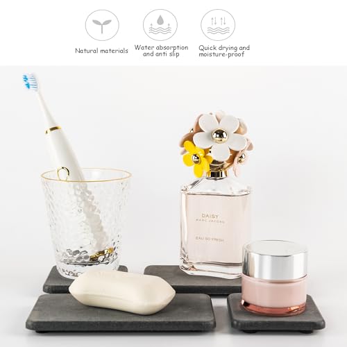 NiuYichee 2 Pcs Water Absorbing Stone Trays, Kitchen/Bathroom Sink Soap Dish, Diatomite Tray Used for Hand Soap & Cosmetic Bottles in The Modern Home, 3.15" W x 6.3" L, Dark Gray - color: Dark Gray, size: 6.3" x 3.15"