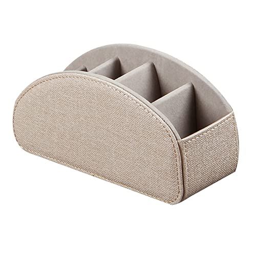 Leather TV Remote Control Holder with 5 Compartments Remote Caddy Desktop Organizer for Storage TV, DVD, Blu-Ray, Media Player, Heater Controllers - color: Beige