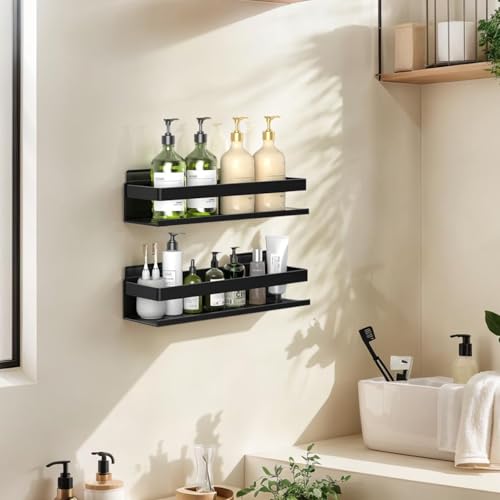 Aluminum Shower Caddy 2-Pack 11.8in, Stick-on Bathroom Rack, Thickened and Sturdy Bathroom Storage Rack wall-Mounted, no Punching and no Drilling Installation Methods(2 Layers 11.8in) - size: 2-Piece Set (11.8in, 2 Layers)