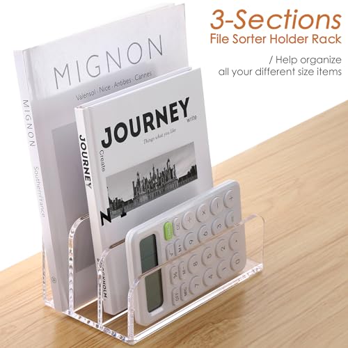 SANRUI 3 Compartments Mail Organizer Letter Holder for Desk ,Vertical Letter Holder,File Sorter Acrylic Desk Organizer Office Supplies,Clear - style: 3 Sections