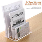 SANRUI 3 Compartments Mail Organizer Letter Holder for Desk ,Vertical Letter Holder,File Sorter Acrylic Desk Organizer Office Supplies,Clear - style: 3 Sections