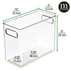 mDesign Plastic Tall Food Storage Organization Container Bin with Handles for Kitchen, Pantry, Cabinet, Fridge/Freezer, Countertop - Organizer for Snacks/Appliances, Ligne Collection, 4 Pack, Clear - size: 10 x 5 x 8 (Pack of 4)