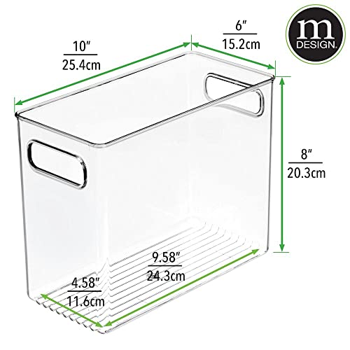 mDesign Plastic Tall Food Storage Organization Container Bin with Handles for Kitchen, Pantry, Cabinet, Fridge/Freezer, Countertop - Organizer for Snacks/Appliances, Ligne Collection, 4 Pack, Clear - size: 10 x 5 x 8 (Pack of 4)
