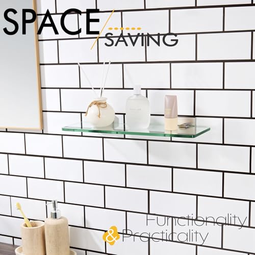 KOKOSIRI Glass Shelf for Bathrooms Wall Mount Floating Shelves 16-Inch for Shower Storage Kitchen Hanging Rack, Brushed Stainless Steel B1107BR-L16 - color: Brushed Nickel, size: 16-Inch