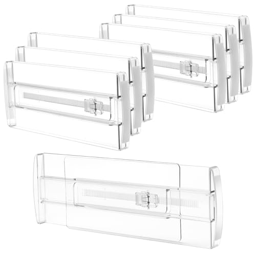 6 Pack Drawer Dividers for Clothes, 4" High 10.6"-16.9" Adjustable Drawer Dividers Expandable Dresser Drawer Organizer, Clear Drawer Separators for Clothes, Underwear, Cosmetic, Kitchen Utensils - color: Clear, 4" High 10-17" Long, size: 6 Pack