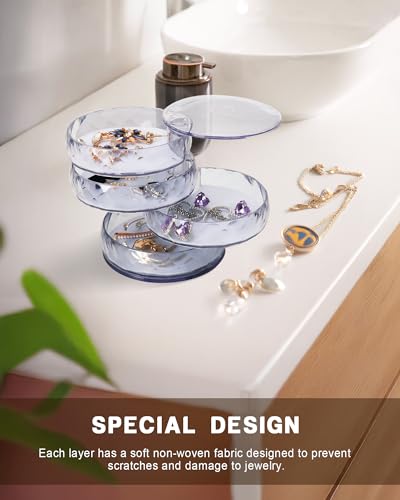 CONBOLA Acrylic Jewelry Organizer, Small Storage Box Jewelry Earring Holder for Women, 5-Layer Rotating Travel Jewelry Tray Case with Lid for Bracelet - color: clear