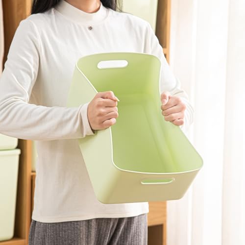 4 pack large plastic White storage bins with Lids, Toy Box Chest with Handle，Organizer Containers Baskets for Baby,Nursery，Shelves，Playroom, Bedroom，Office,Closet，home (Light Green, 4M) - color: Light Green, size: Set of 4 Medium