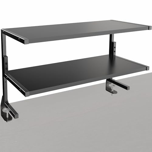 VIVO Clamp-on 30 inch Above or Below Desk 2-Tier Shelving Unit for Table Accessories, Gaming Devices, and More, Storage Tray, Desktop Organizer, Black, STAND-SHELF30C