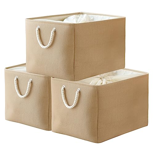 TheWarmHome Storage Bin for Shevles - Extra Jumbo 3Pack 20.5L×15.7W×13.8H inch Organization and Storage Basket for Organizing, Fabric Storage Cubes for Closet Shoe Linen Decorative (Beige) - color: Beige, size: 3PCS/Extra Jumbo - 20.5Lx15.7Wx13.8H
