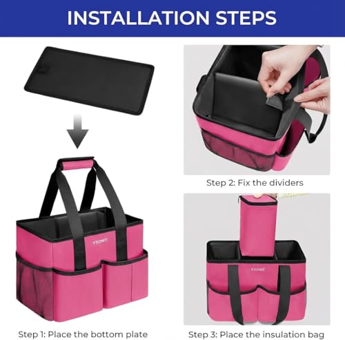 Ytonet Cleaning Caddy, Water Resistant Cleaning Supplies Organizer with Handle & Foldable Divider for Cleaners, Housekeeping Tote for Kitchen & Bathroom, Car Tool Caddy Organizer Bag, Rosered - size: Medium