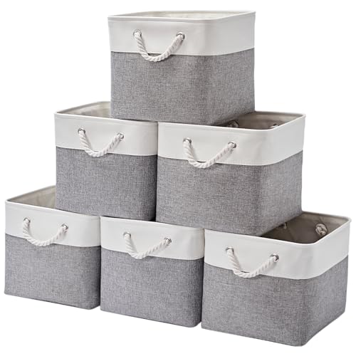 13×15×13 Inch Storage Cubes,6 Pack Cube Storage Bins for Shelves,Fabric Collapsible Storage Bins with Handles, Foldable Storage Basket for Organizing Clothes,Books (White&Gray,13"x15"x13") - color: White&Gray, size: Cube - 13"x15"x13"