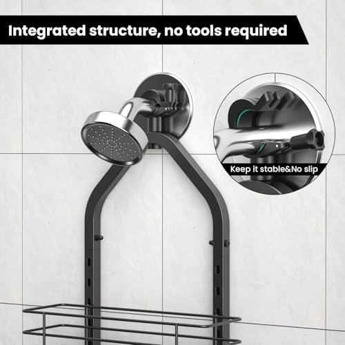Shower Caddy Hanging, Adjustable Anti-Swing-Over The Shower Head Caddy, 3 Tier Height Bathroom Storage Organizer Bathroom Shelves Basket Rack Shower Caddies (3Tier) - color: black, size: 3tiers