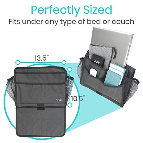 Vive Bedside Caddy - Bed Hanging Organizer - Storage Bag Shelf for College Dorm, Bedroom, Couch, Bunk - 8 Large Pockets with Charger Slots for Men and Women - Slides Under Mattress - Handle for Travel