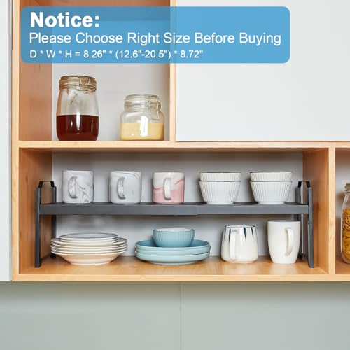 4 Pack Kitchen Cabinet Shelves Organizers, Kitchen Counter Storage Shelf Spice Rack, Expandable Length, Adjustable Height, Stackable, Sturdy 30LBS Bearing, Small Cupboard Tabletop Organizer Shelf Rack - color: Black, size: 4 Pack (L=12.6"-20.5")