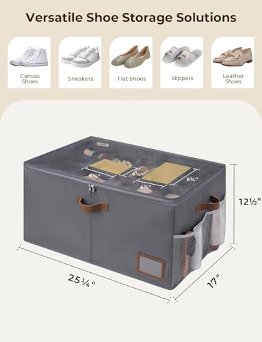 StorageWorks Shoe Organizer for Closet, Shoe Storage Containers for Entryway, Fabric Shoe Storage Organizer for Slippers and Flats, Shoe Storage Bins with Side Mesh Pocket, Fits up to 20 Pairs, Grey - color: Gray, size: Large-1 Pack
