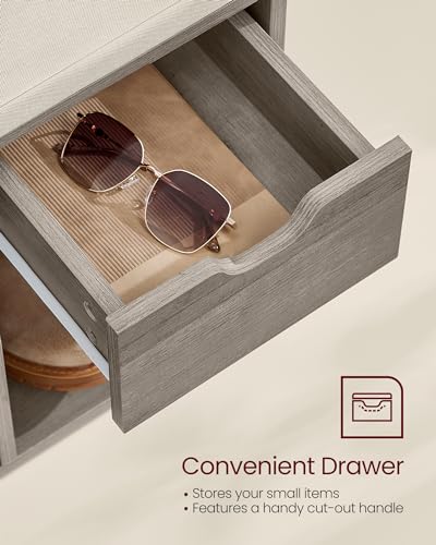 VASAGLE Custos Collection - Storage Bench, Entryway Bench with Cushion, Drawer and Open Compartments, Bench with Storage, Living Room, Bedroom, Closet, Heather Greige and Cappuccino Beige ULHS024K02 - color: Heather Greige + Cappuccino Beige