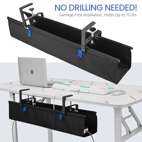 28" Under Desk Cable Management Tray- Clamp/Screw Mount Desk Cable Organizer Cable Tray Hiders for Office&Home - size: 28"L x 5.5"W