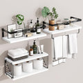 Fixwal Wall Mounted Bathroom Shelves Over Toilet, Rustic Wood Floating Shelves with Metal Frame and Towel Bar for Bathroom, Kitchen, Bedroom, Living Room (White) - color: 4-white