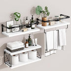 Fixwal Wall Mounted Bathroom Shelves Over Toilet, Rustic Wood Floating Shelves with Metal Frame and Towel Bar for Bathroom, Kitchen, Bedroom, Living Room (White) - color: 4-white
