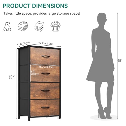 YITAHOME Dresser with 4 Drawers - Fabric Tower, Organizer Unit for Bedroom, Living Room, Closets - Sturdy Steel Frame, Easy Pull Fabric Bins & Wooden Top - color: Rustic Brown, style: 4-Drawer