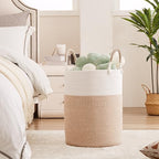 60L Laundry Hamper Basket Tall Woven Cotton Rope Clothes Hamper for Baby Girls Nursery Kids Blanket Basket in Living Room Bathroom Bedroom Brown 15Dx20H Inches Large - color: Brown1, size: Large (60L)