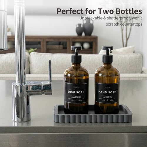 Small Silicone Bathroom Vanity Tray, Sink Caddy for Dish Soap Dispenser, Sponge Holder for Kitchen Sink, Rectangle Bathroom Countertop Organizer for Perfume, Jewelry, Candle (7.9” * 4”, Dark Grey) - color: Dark Grey, size: 7.9" x 4" x 0.7"