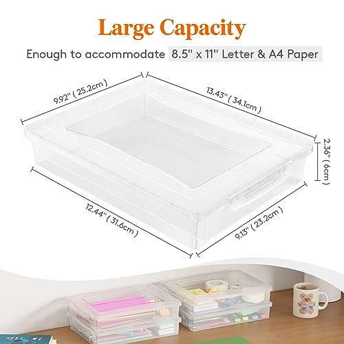 Lifewit 4 Pack Paper Organizer Storage, 32 x 23 cm/12x9 Multi-Purpose Plastic File Box with Latching Lids, Containers for A4, 8.5" x 11" Letter, Scrapbook, Document, Magazine, Art Supplies, Clear