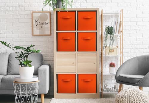 Sorbus Fabric Storage Cubes - 6 Foldable Storage Bins for Organizing Pantry, Cubbies, Toy Box - Clothes Storage & Closet Organizer - 13 Inch Collapsible Cube Baskets for Shelves with Handle - color: Orange, size: 13 Inch
