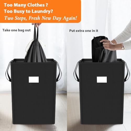 MCleanPin 225L Laundry Hamper Collapsible Laundry Basket with Laundry Bags, Dirty Clothes Hamper,Laundry Basket with Handles Foldable Hamper Dorm and College Machine Washable Bags (Classic Black) - color: Black