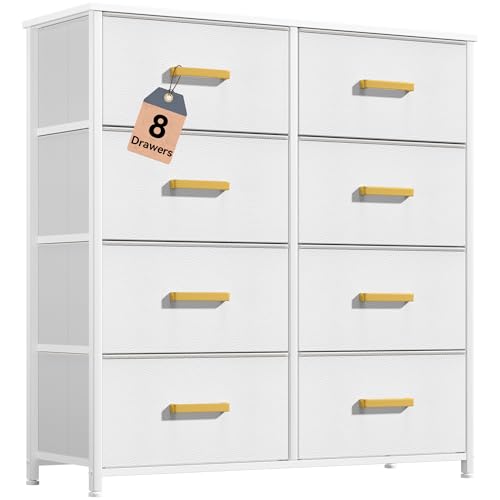DWVO Fabric Dresser for Room, Tall Storage 8 Drawers, Black Dresser & Chest of Drawers, Storage Drawer Organizer for Closet, Living Room - color: White, style: 8-Drawer