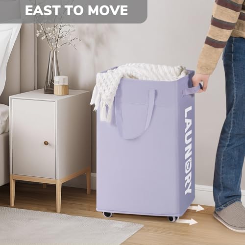 Goodpick Laundry Basket with Wheels,75L Collapsible Laundry Baskets with Removable Wash Bag, Clothes Laundry Hamper on Wheels, Light Purple - color: Light Purple 1-Pack