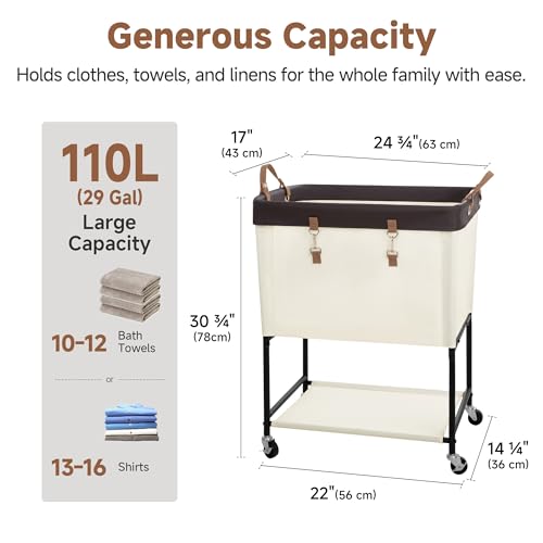 StorageWorks Laundry Cart, 2 Tier Rolling Laundry Basket, Heavy Duty Laundry Basket with Lockable Wheels, Laundry Room Organization and Storage, Clothes Hamper for Bedroom, Dorm, Closet, 29Gal, Beige - color: Beige, size: 29Gal (110L)