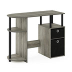 Furinno JAYA Desk, 38.4" Wide Gaming Desk with Bin Drawers, Computer Desk with Side Shelf, Office Desk for Study, Home Office, Bedroom, Dorm, Study Room, French Oak - color: French Oak/Black